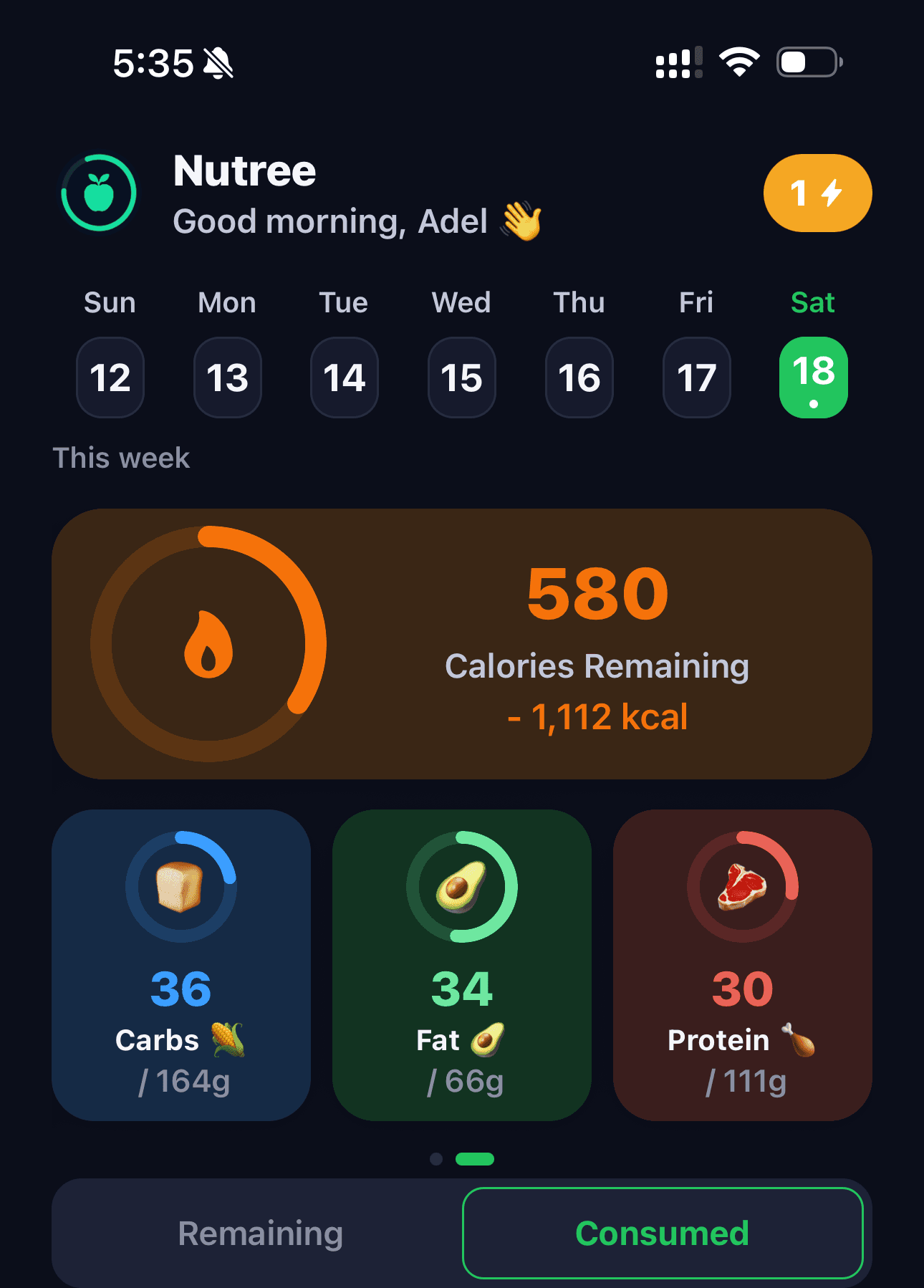 Nutree app home screen